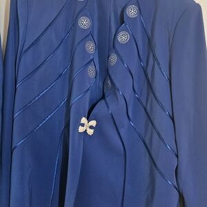 Women's Royal Blue Embellished Skirt Set with Decorative Buttons